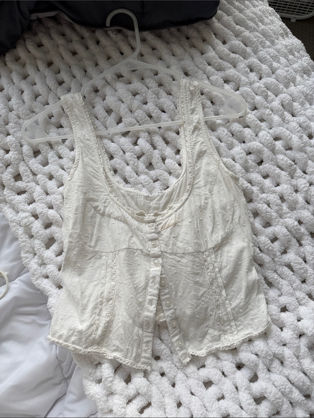 Princess Polly Cream Eyelet Button-Front Tank